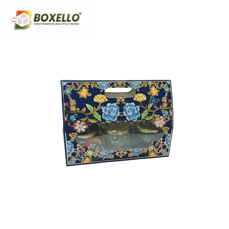 3 Jar Hamper Box with Gold foiling ( 10.5" x 3.75" X 8")