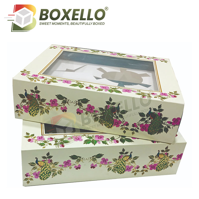 Hamper Boxes in Peacock Print with Gold Foiling (12.2x10x3.5 Inches) 1310