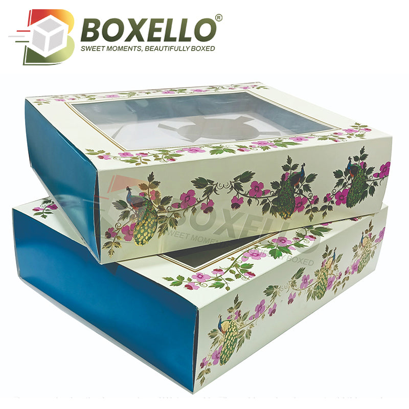 Hamper Boxes in Peacock Print with Gold Foiling (12.2x10x3.5 Inches) 1310