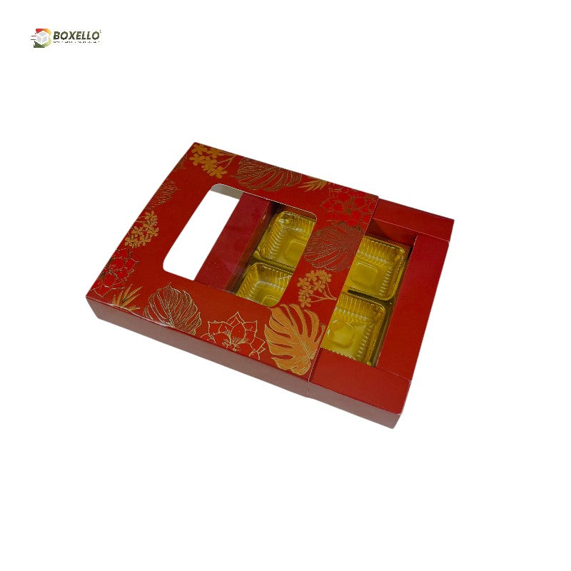 4 Pcs Chocolate Box with Gold Foiling | Golden Tray ( 3.9" x 3.9" x 1" )