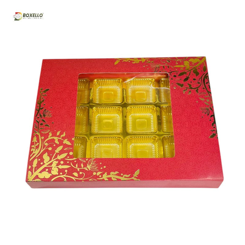 12 Pcs chocolate Box with Gold Foiling | Golden Tray ( 9.5" x 3.9" x 1")