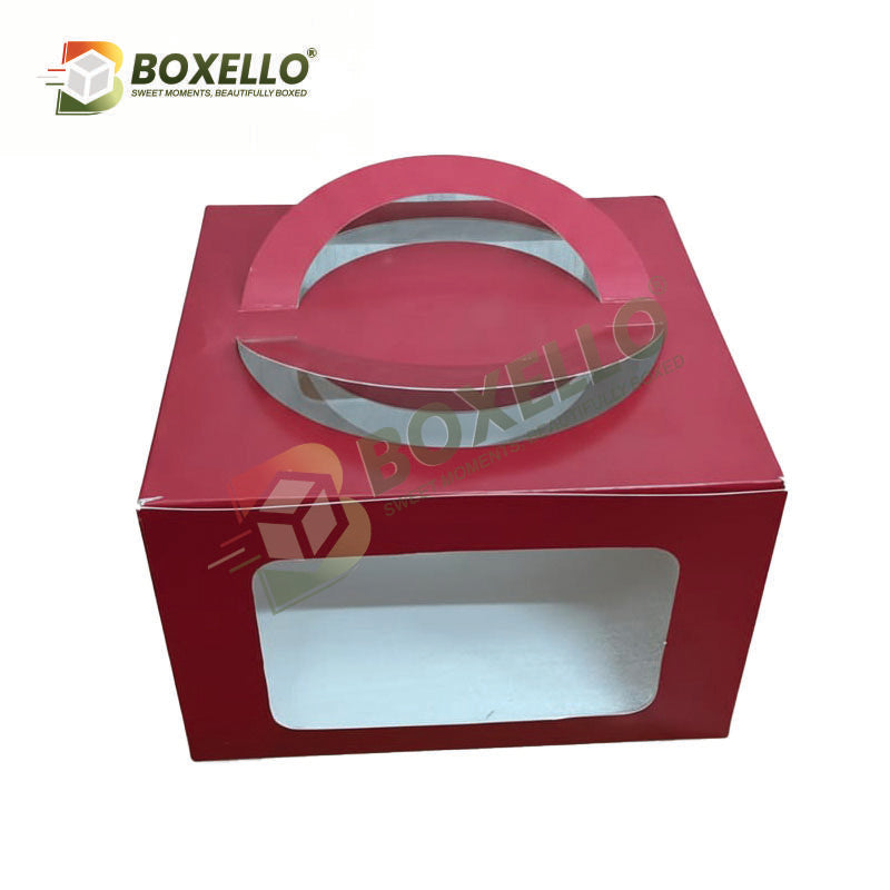 Half Kg Square Window Cake Box with Handle (8x8x5 inches)