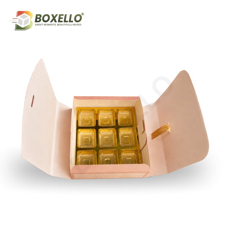 Rakhi 9 Pcs Chocolate Box With Cavities ( 5.75" x 5.75" x 2")