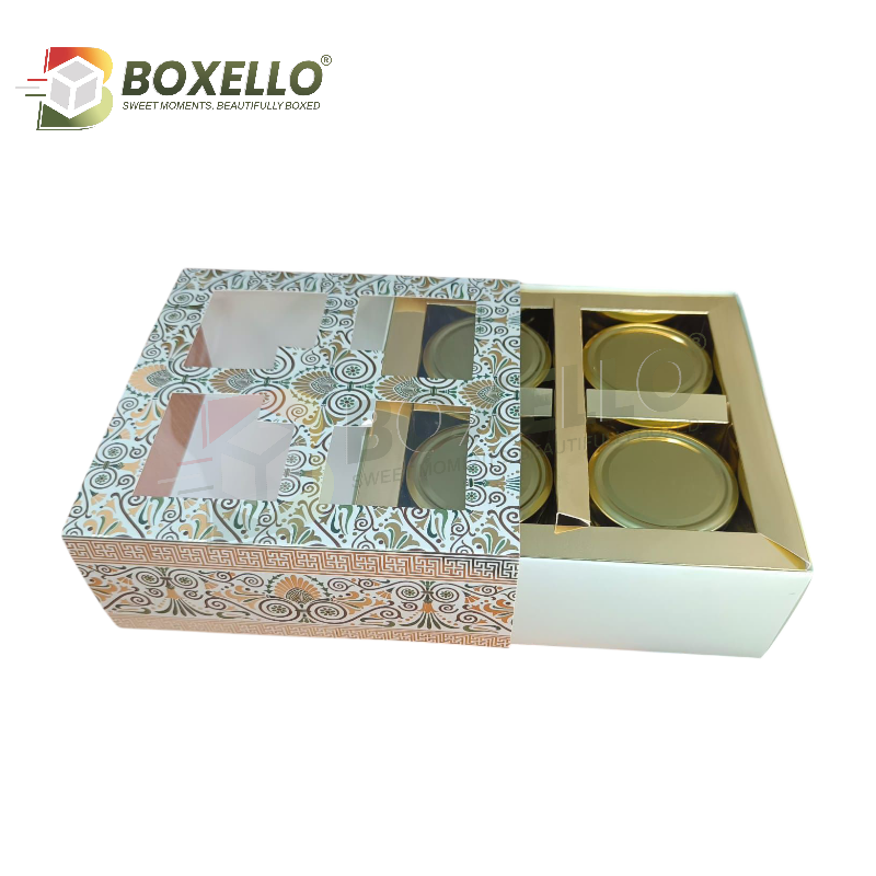 4 jar Hamper Box with Gold Foiling (7.5"x7.5"x3.5")
