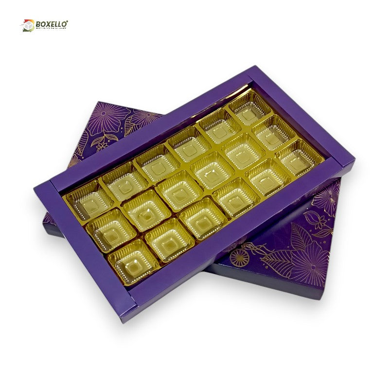 18 Pcs Chocolate Box with Gold Foiling | Golden Tray ( 11" x 5.7" x 1" )