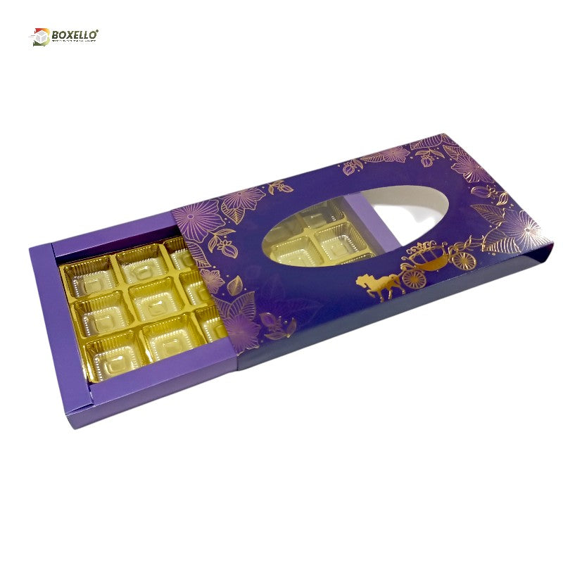 18 Pcs Chocolate Box with Gold Foiling | Golden Tray ( 11" x 5.7" x 1" )