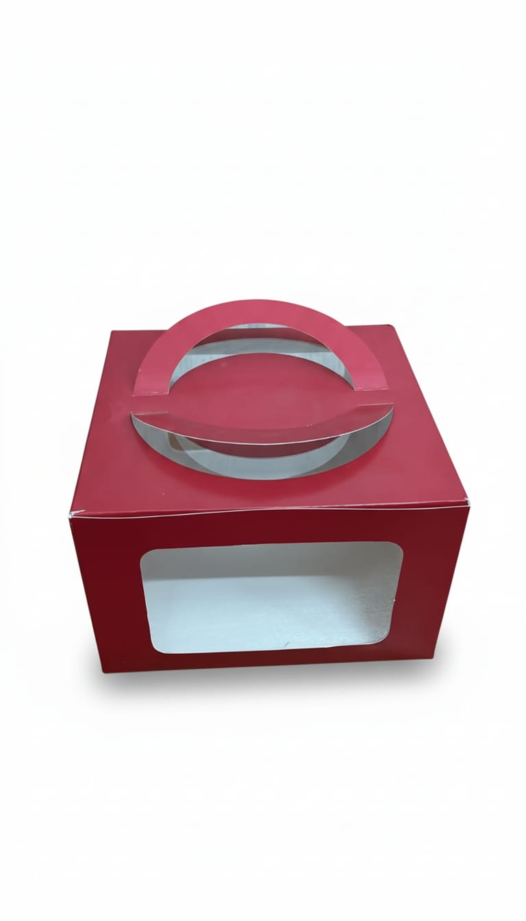 Half Kg Square Window Cake Box with Handle (8x8x5 inches)