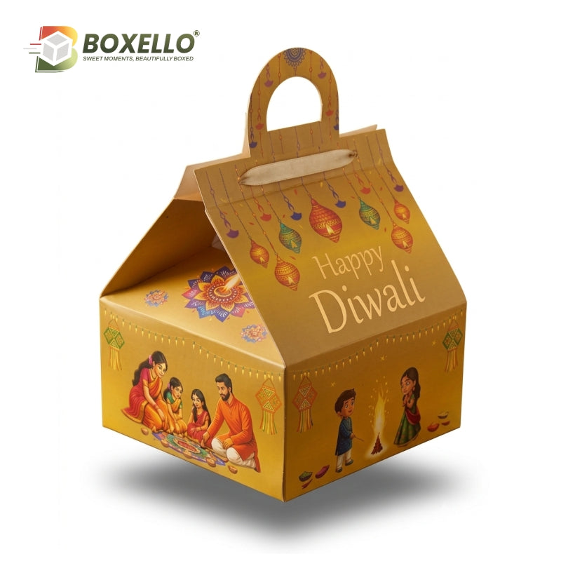 Diwali Golden Hut Shape Hamper Box ( 7"x7"x3.75")