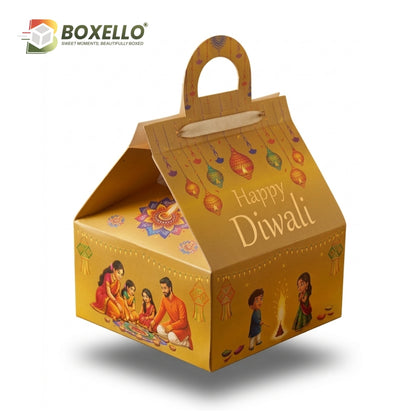 Diwali Golden Hut Shape Hamper Box ( 7"x7"x3.75")