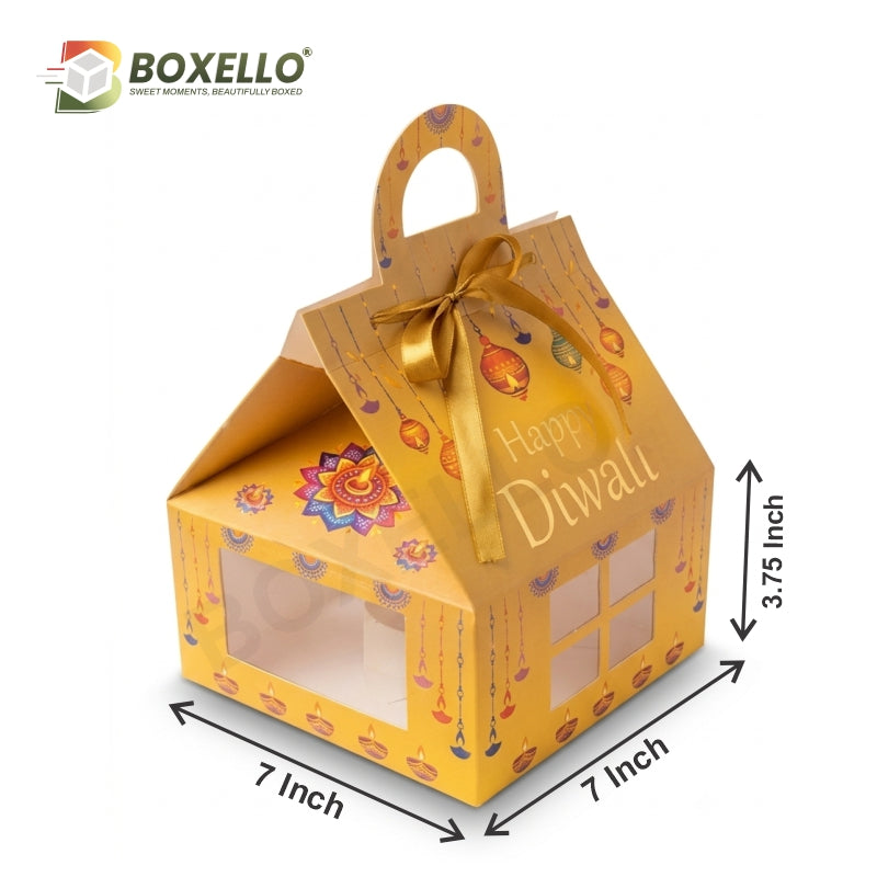 Diwali Golden Hut Shape Hamper Box ( 7"x7"x3.75")