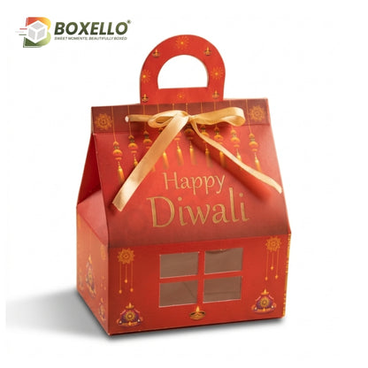 Diwali Red Hut Shape Hamper Box ( 7"x7"x3.75")