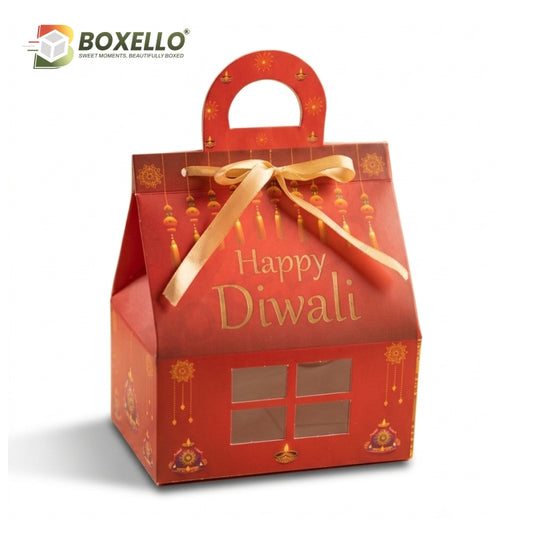 Diwali Red Hut Shape Hamper Box ( 7"x7"x3.75")