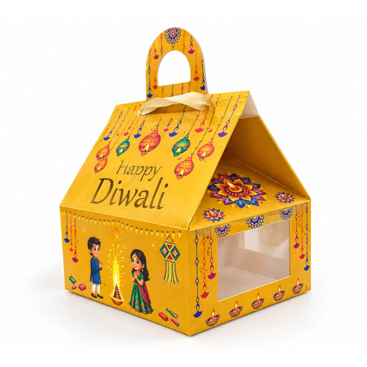 Diwali Golden Hut Shape Hamper Box ( 7"x7"x3.75")