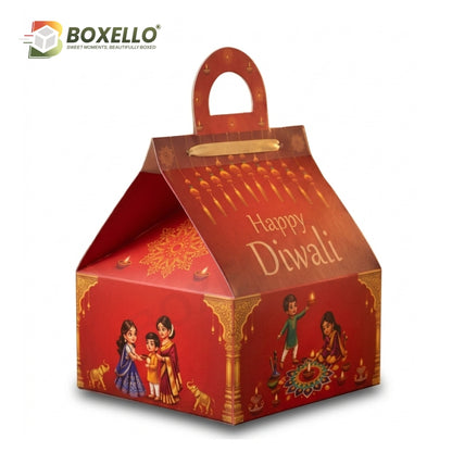 Diwali Red Hut Shape Hamper Box ( 7"x7"x3.75")