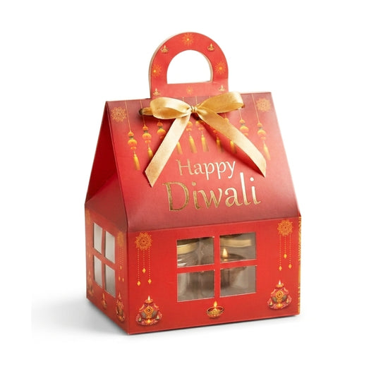 Diwali Red Hut Shape Hamper Box ( 7"x7"x3.75")