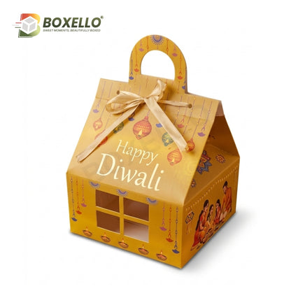 Diwali Golden Hut Shape Hamper Box ( 7"x7"x3.75")