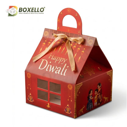 Diwali Red Hut Shape Hamper Box ( 7"x7"x3.75")