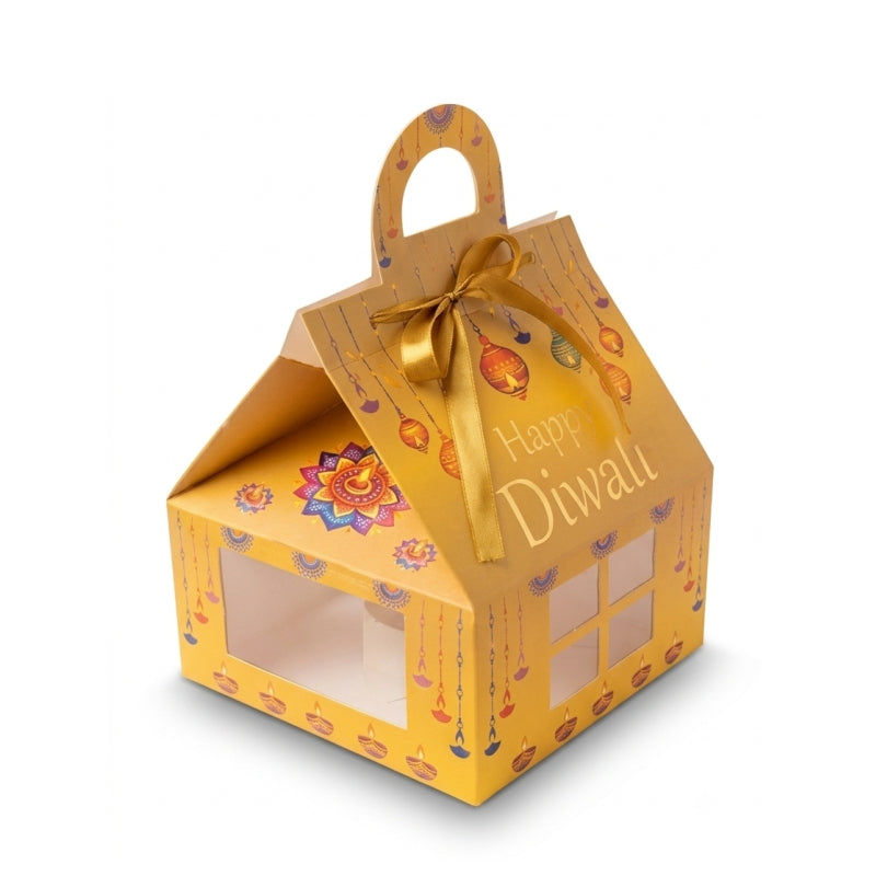 Diwali Golden Hut Shape Hamper Box ( 7"x7"x3.75")