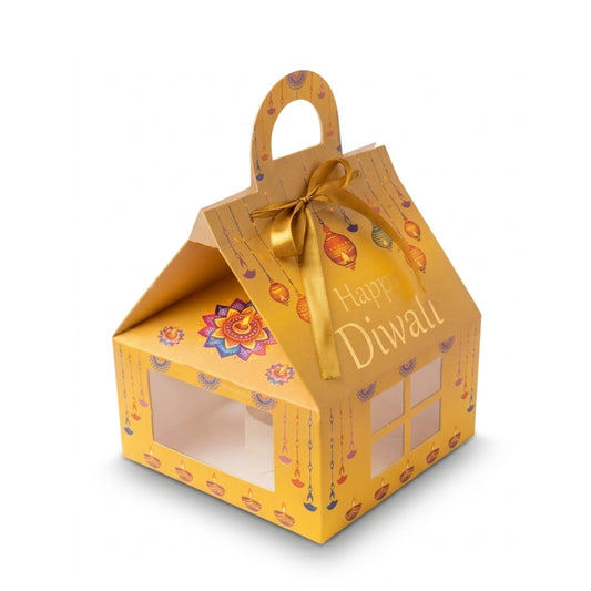 Diwali Golden Hut Shape Hamper Box ( 7"x7"x3.75")
