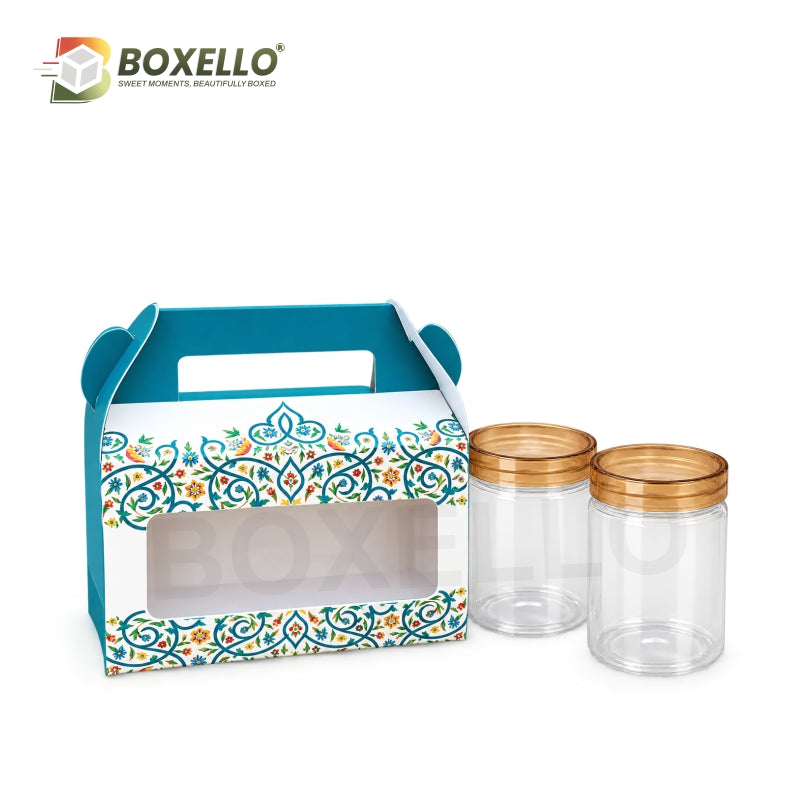 2 Pcs Cookies box with 2 Plastic Jars (4 Inch Height) ( 7 x 3.5 X 4.5 inches)
