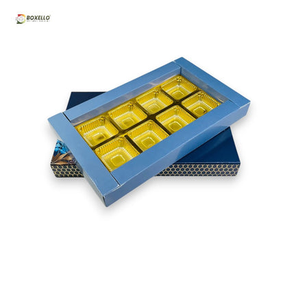 8 Pcs Chocolate Box with Gold Foiling | Golden Tray ( 7.5" x 3.7"x 1")