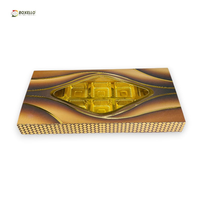 10 Pcs Chocolate Box with Gold Foiling | Golden Tray ( 9.5" x 3.9" x 1" )