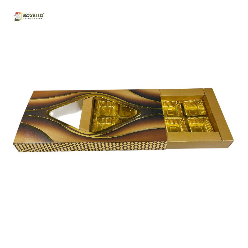 10 Pcs Chocolate Box with Gold Foiling | Golden Tray ( 9.5" x 3.9" x 1" )