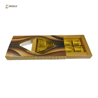 10 Pcs Chocolate Box with Gold Foiling | Golden Tray ( 9.5" x 3.9" x 1" )