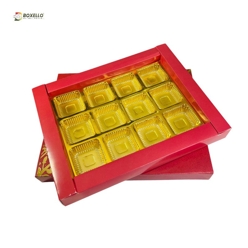 12 Pcs chocolate Box with Gold Foiling | Golden Tray ( 9.5" x 3.9" x 1")