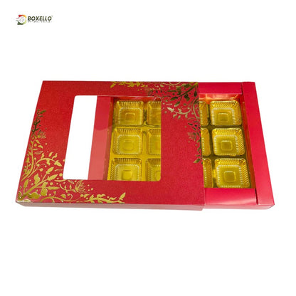 12 Pcs chocolate Box with Gold Foiling | Golden Tray ( 9.5" x 3.9" x 1")