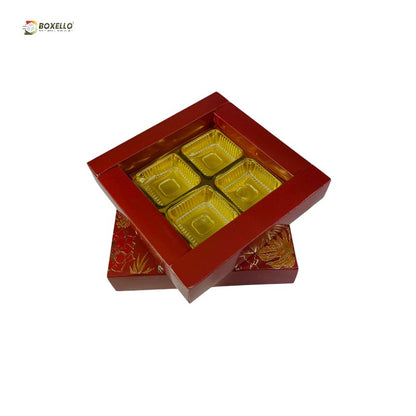 4 Pcs Chocolate Box with Gold Foiling | Golden Tray ( 3.9" x 3.9" x 1" )