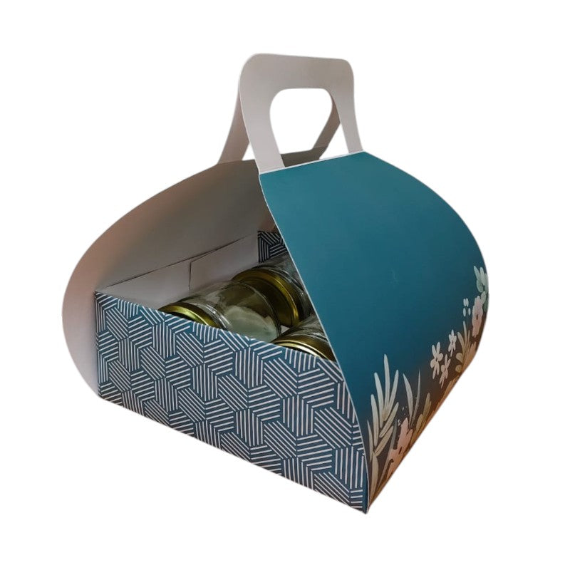 Gable Hamper Box with 4 Salsa Jars cavity  ( 9"x8.5"x3.5")