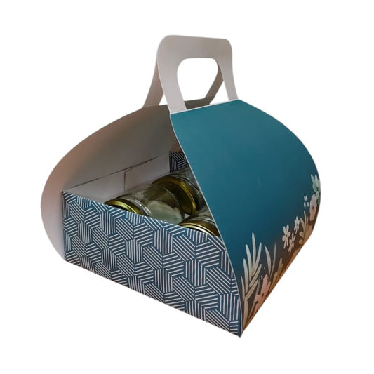 Gable Hamper Box with 4 Salsa Jars cavity  ( 9"x8.5"x3.5")