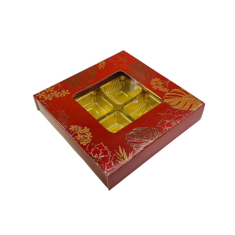 4 Pcs Chocolate Box with Gold Foiling | Golden Tray ( 3.9" x 3.9" x 1" )
