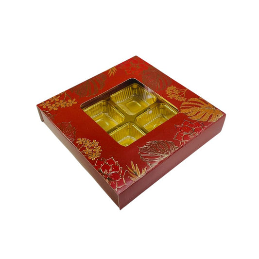 4 Pcs Chocolate Box with Gold Foiling | Golden Tray ( 3.9" x 3.9" x 1" )