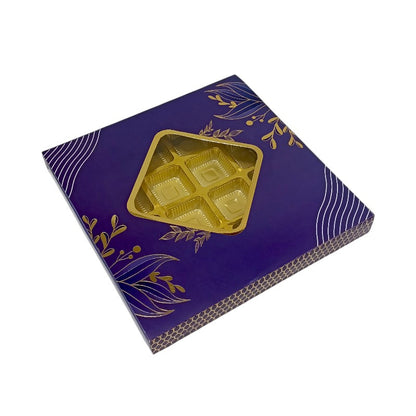 16 Pcs Chocolate Box with Gold foiling | Golden Tray ( 7.5" x 7.5" x 1" )