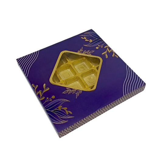 16 Pcs Chocolate Box with Gold foiling | Golden Tray ( 7.5" x 7.5" x 1" )