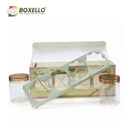 4 Cookie Jar Box with 4 Plastic Jars  ( 15"x4.1"x5.5")