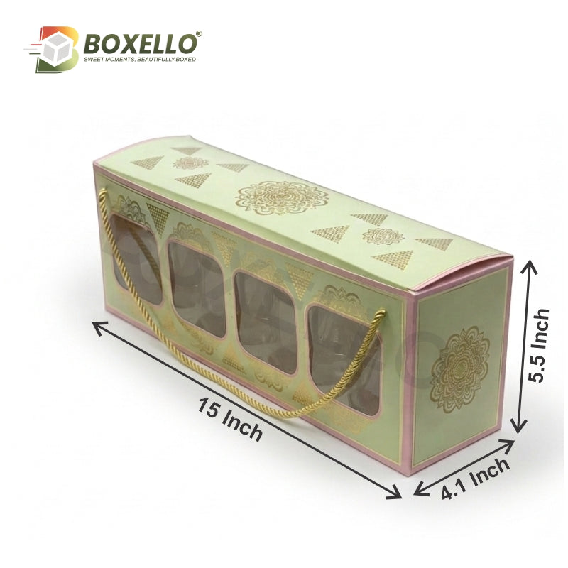 4 Cookie Jar Box with 4 Plastic Jars  ( 15"x4.1"x5.5")