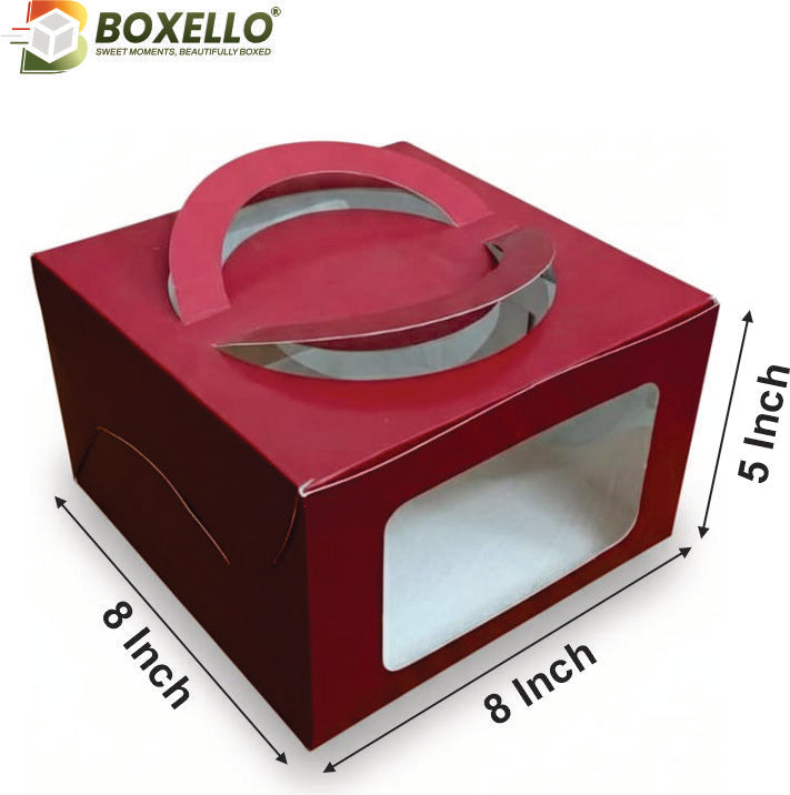 Half Kg Square Window Cake Box with Handle (8x8x5 inches)