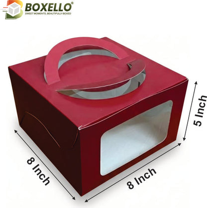 Half Kg Square Window Cake Box with Handle (8x8x5 inches)