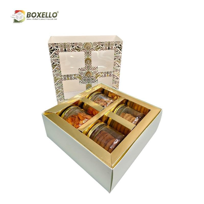 4 jar Hamper Box with Gold Foiling  (7.5"x7.5"x3.5")