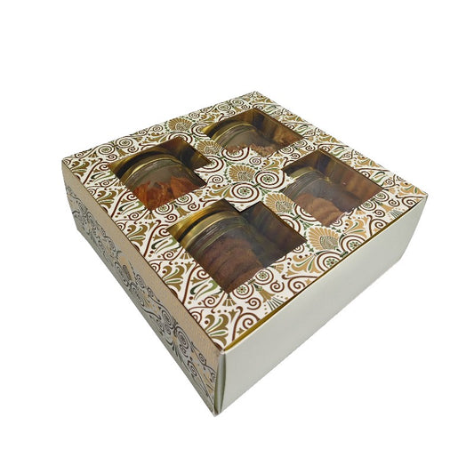 4 jar Hamper Box with Gold Foiling  (7.5"x7.5"x3.5")