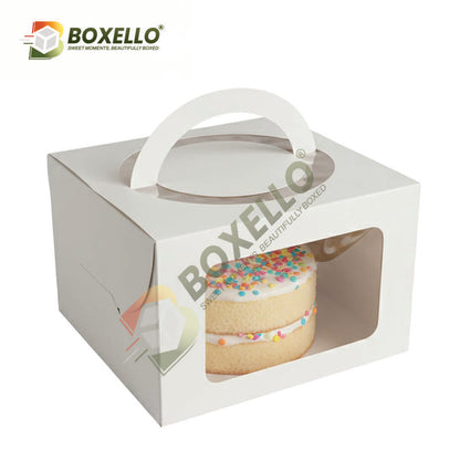 Half Kg Square Window Cake Box with Handle (8x8x5 inches)