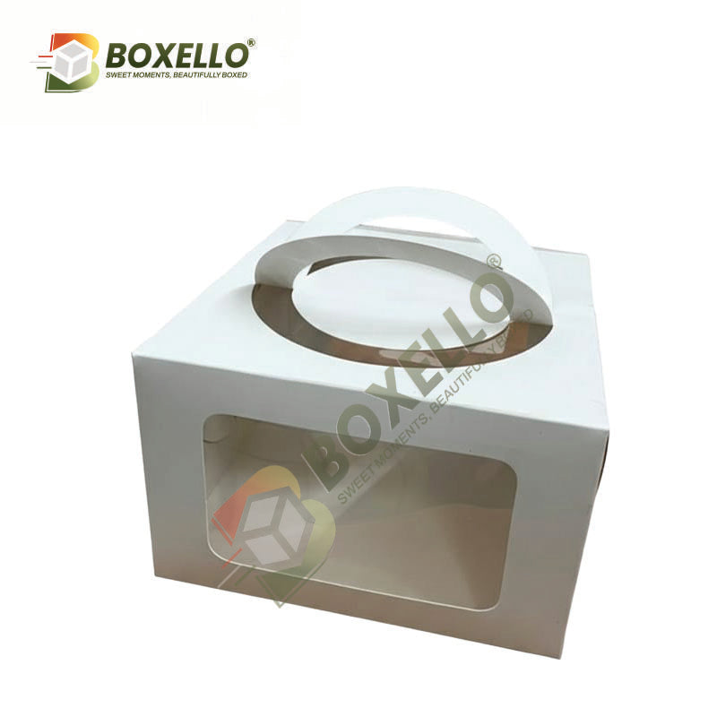 Half Kg Square Window Cake Box with Handle (8x8x5 inches)