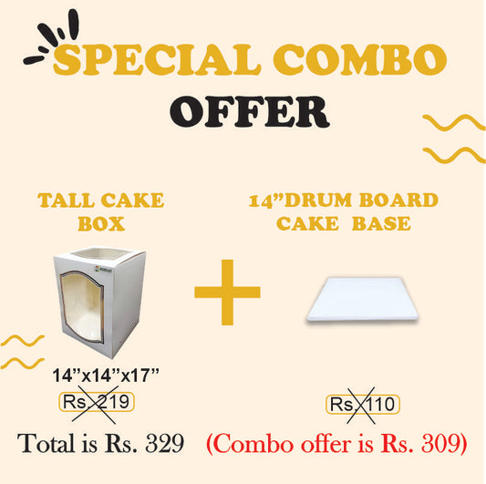 Tall Cake box (14"x14"x17") & 14" Drum board (COMBO OFFER)