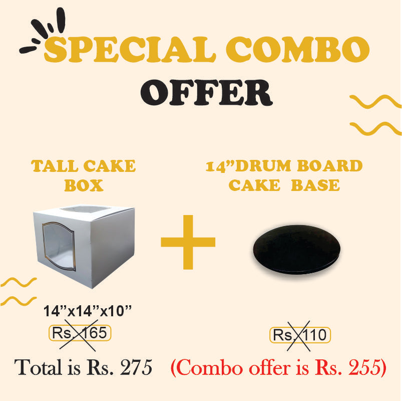 Tall Cake box (14"x14"x10") & 14" Drum board (COMBO OFFER)