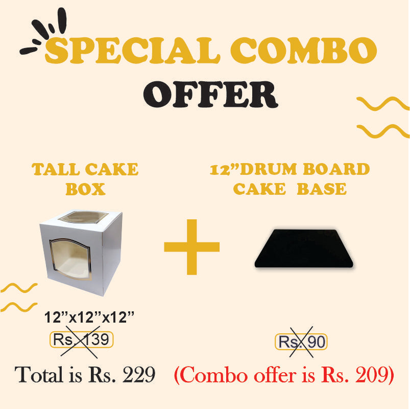 Tall Cake box (12"x12"x12") & 12" Drum board (COMBO OFFER)