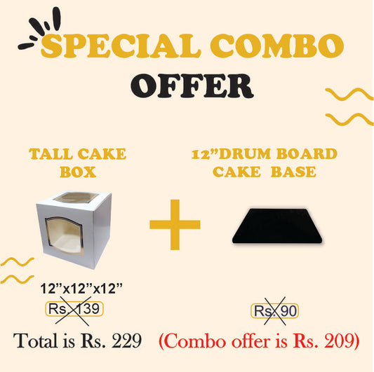 Tall Cake box (12"x12"x12") & 12" Drum board (COMBO OFFER)