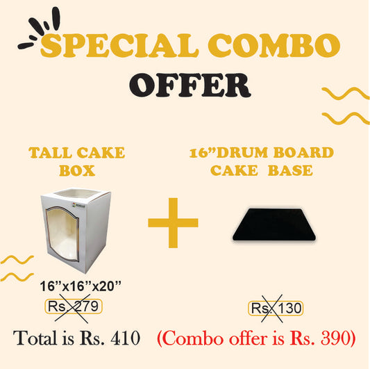 Tall Cake box (16"x16"x20") &amp; 16" Drum board (COMBO OFFER)